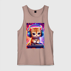 Майка мужская хлопок Cutie kitten DJ - neon glow, цвет: пыльно-розовый