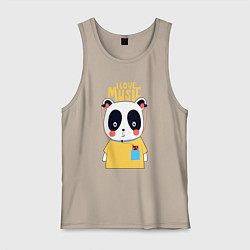 Майка мужская хлопок Панда - я люблю музыку, цвет: миндальный