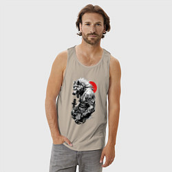 Майка мужская хлопок Волк воин - японская гравюра, цвет: миндальный — фото 2