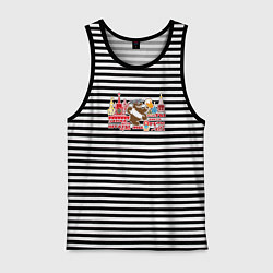 Майка мужская хлопок Медведь в шапке - запад лохи, штаты дуры, цвет: черная тельняшка