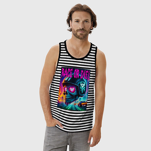 Мужская майка Гоняйся или умри - жизненный девиз / Черная тельняшка – фото 3