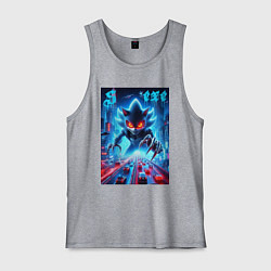 Майка мужская хлопок Hedgehog in neon metropolis - ai art, цвет: меланж