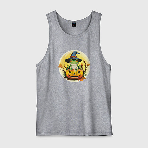 Мужская майка Лягушка ведьма на тыкве / Меланж – фото 1