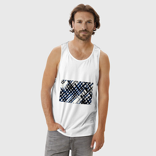 Мужская майка Косая клетка бело-синяя / Белый – фото 3