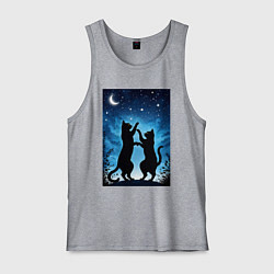 Майка мужская хлопок Танцующие коты под звёздным небом, цвет: меланж