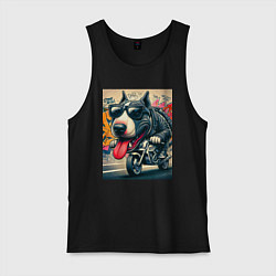 Майка мужская хлопок Бультерьер управляет мотоциклом - граффити, цвет: черный