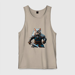 Майка мужская хлопок Кот викинг, цвет: миндальный