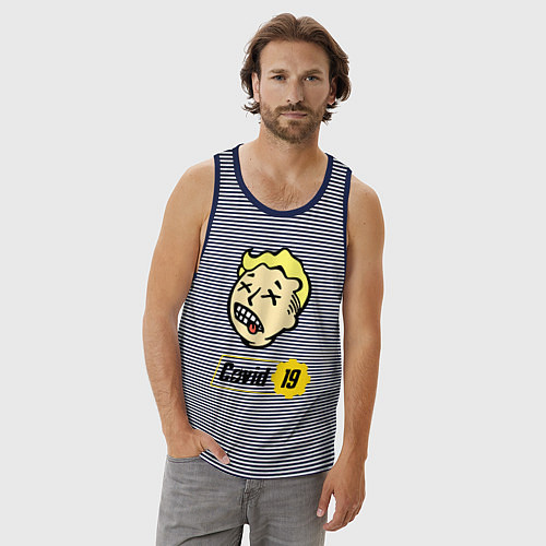 Мужская майка Vault boy - covid 19 / Синяя тельняшка – фото 3