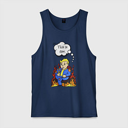 Майка мужская хлопок Vault boy in the fire, цвет: тёмно-синий