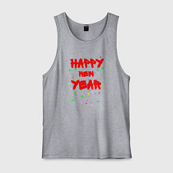 Майка мужская хлопок Happy New Year ярко-красным, цвет: меланж