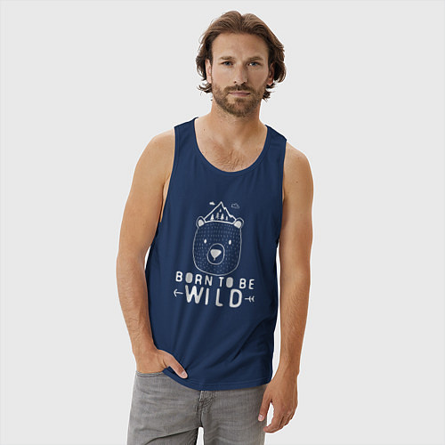 Мужская майка Медведь - рождён диким / Тёмно-синий – фото 3