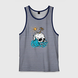 Майка мужская хлопок Остров черепа, цвет: синяя тельняшка