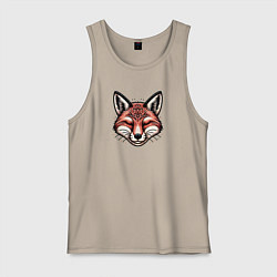 Майка мужская хлопок Голова лисы графика, цвет: миндальный