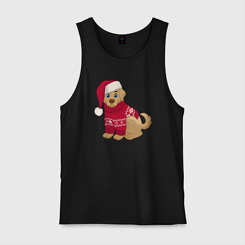 Мужская майка Собачка в новогоднем свитере / Черный – фото 1