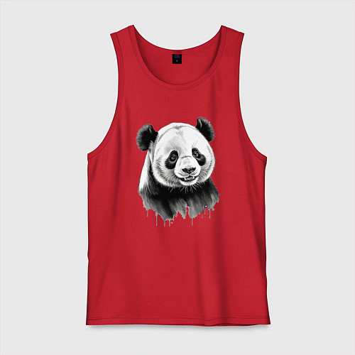Мужская майка Панда портрет черно белый / Красный – фото 1
