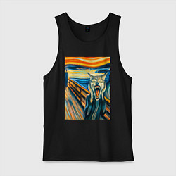 Майка мужская хлопок Волк кричит на картине Эдварда Мунка - мем искусст, цвет: черный