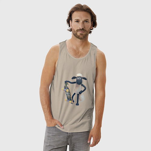 Мужская майка Барашек Шон со скейтом / Миндальный – фото 3