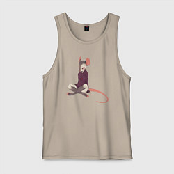 Майка мужская хлопок Мышь занимается йогой, цвет: миндальный