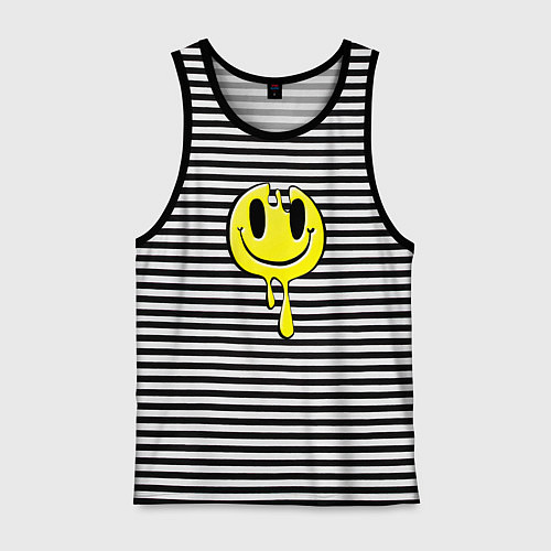 Мужская майка Текучий смайлик - эмоция радости / Черная тельняшка – фото 1