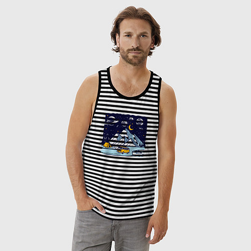 Мужская майка Космическая дорога в горах / Черная тельняшка – фото 3