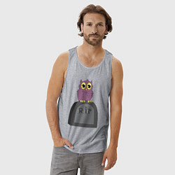 Майка мужская хлопок Сова на надгробии, цвет: меланж — фото 2