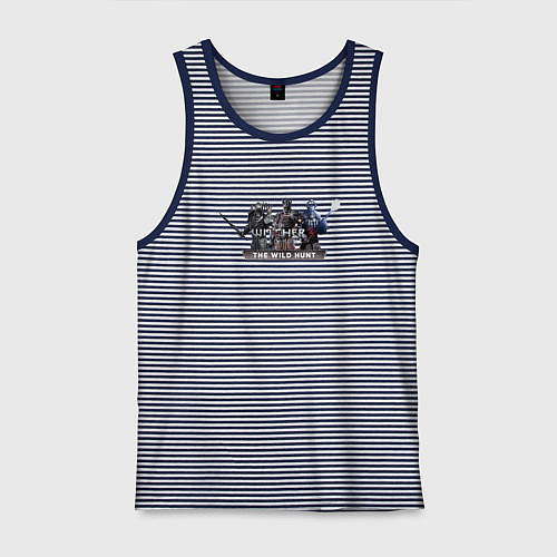 Мужская майка Ведьмак 3 дикая охота лого / Синяя тельняшка – фото 1