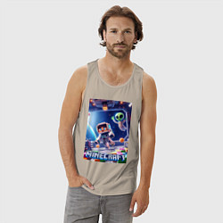 Майка мужская хлопок Инопланетянин следит за космонавтом - Майнкрафт, цвет: миндальный — фото 2