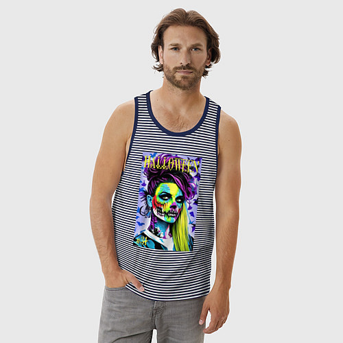 Мужская майка Halloween zombie - magazin cover / Синяя тельняшка – фото 3