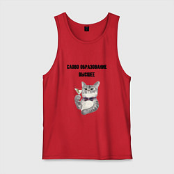 Майка мужская хлопок Слово образование высшее, цвет: красный