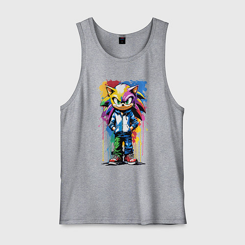 Мужская майка Ёжик Соник - граффити / Меланж – фото 1