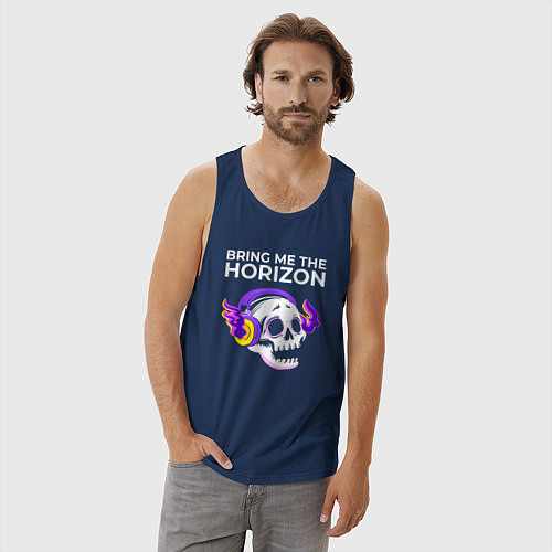 Мужская майка Bring Me the Horizon - неоновый череп / Тёмно-синий – фото 3