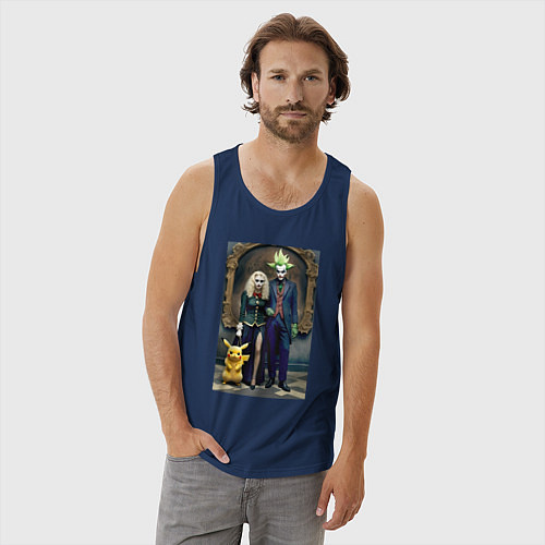 Мужская майка Семейный портрет с покемоном - готика / Тёмно-синий – фото 3