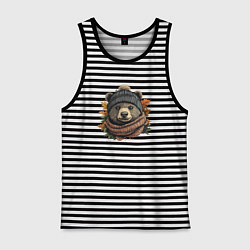 Майка мужская хлопок Медведь в шарфе и шапке, цвет: черная тельняшка