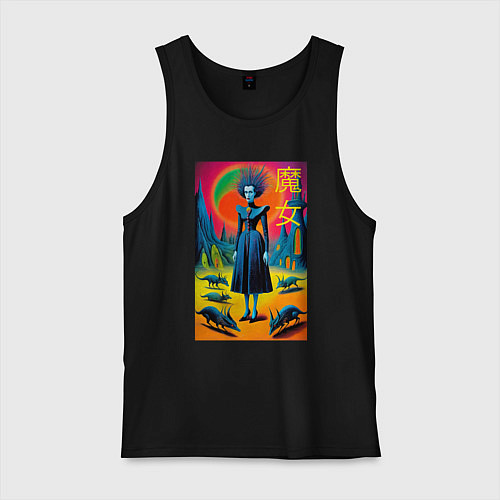 Мужская майка Портрет ведьмы со зверушками - готика / Черный – фото 1