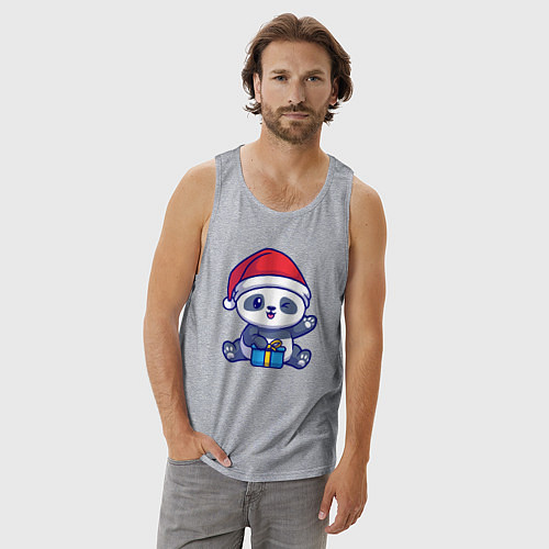 Мужская майка Новогодняя панда / Меланж – фото 3