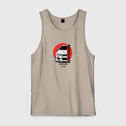 Майка мужская хлопок Nissan skyline на фоне солнца, цвет: миндальный