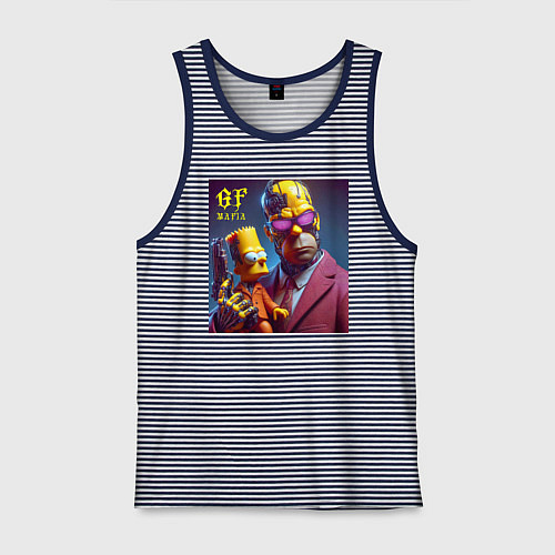 Мужская майка Гомер Симпсон с сыном Бартом - мафия бессмертна / Синяя тельняшка – фото 1