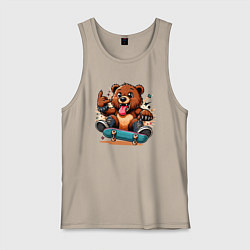 Майка мужская хлопок Мишутка крутой скейтбордист - нейроарт, цвет: миндальный