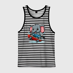 Майка мужская хлопок Слонёнок крутой скейтбордист - нейроарт, цвет: черная тельняшка