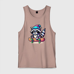 Майка мужская хлопок Енотик крутой скейтбордист - нейроарт, цвет: пыльно-розовый