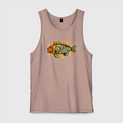 Майка мужская хлопок Красочная рыбка, цвет: пыльно-розовый