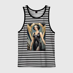 Майка мужская хлопок Девушка ар-деко, цвет: черная тельняшка