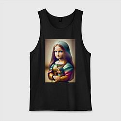 Майка мужская хлопок Маленькая Мона Лиза в детстве с куклой - нейроарт, цвет: черный