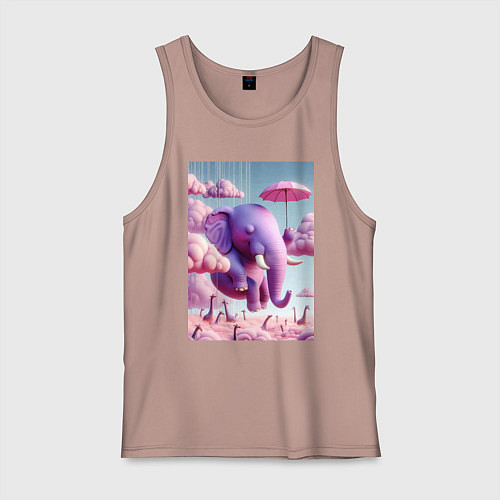 Мужская майка Розовый слон под зонтом в облаках / Пыльно-розовый – фото 1