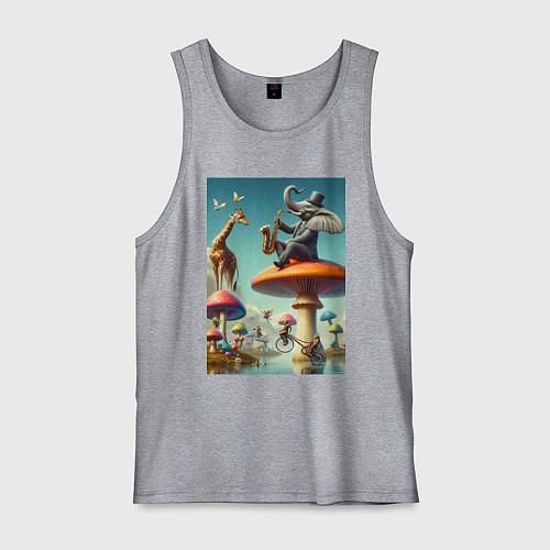 Мужская майка Слон играет на саксофоне жирафу / Меланж – фото 1