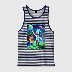 Майка мужская хлопок Рик и Морти и Майнкрафт - коллаба, цвет: синяя тельняшка