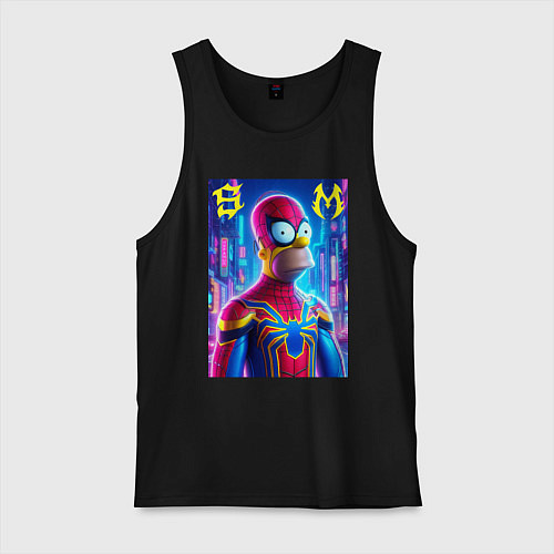 Мужская майка Homer Simpson and Spider man - collaboration / Черный – фото 1