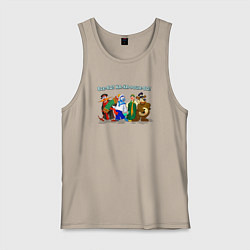 Майка мужская хлопок ВсеВО ХА ХАрошеВО - Каламбур Деревня Дураков пожел, цвет: миндальный