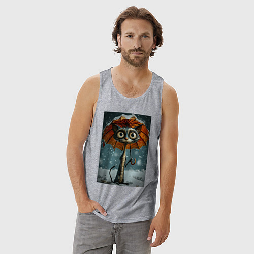 Мужская майка Уличный кот под мокром снегом / Меланж – фото 3