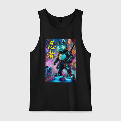 Мужская майка Тоторо кибер ниндзя - неоновое свечение / Черный – фото 1